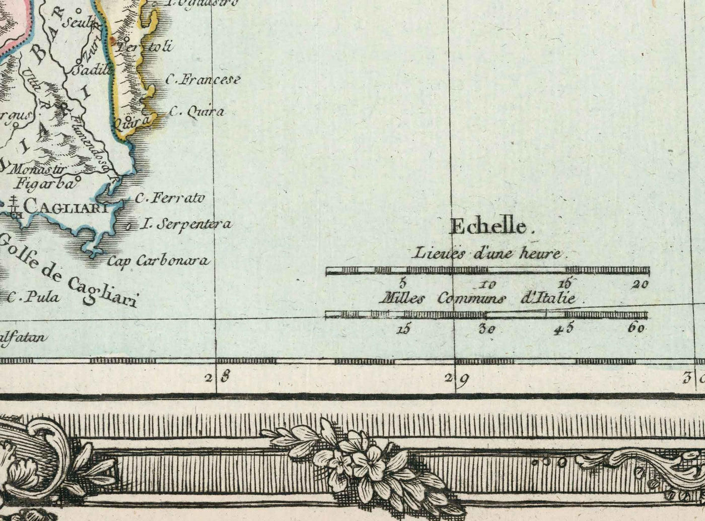 Alte Karte von Sardinien & Korsika von 1786 von Louis Charles Desnos - Sassari, Cagliari, Porto-Vecchio, Bastia, Oristano 