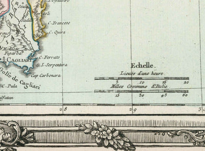 Alte Karte von Sardinien & Korsika von 1786 von Louis Charles Desnos - Sassari, Cagliari, Porto-Vecchio, Bastia, Oristano 