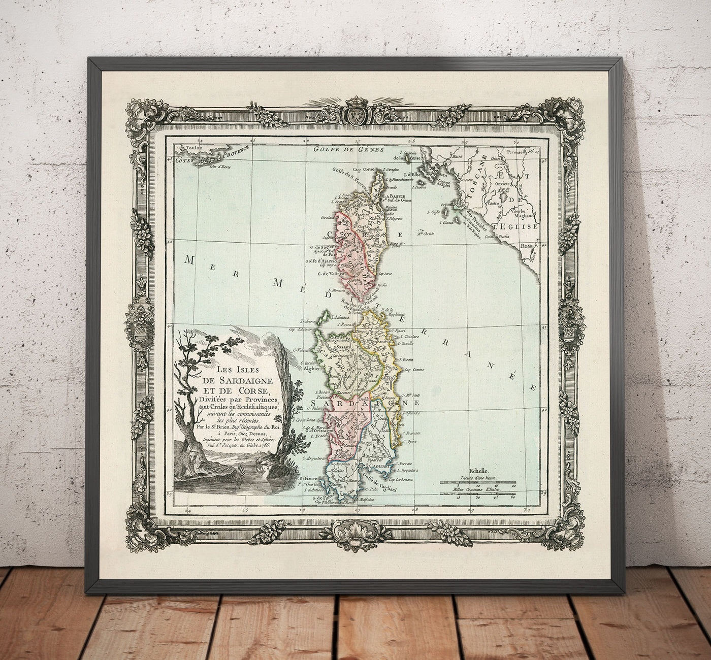 Alte Karte von Sardinien & Korsika von 1786 von Louis Charles Desnos - Sassari, Cagliari, Porto-Vecchio, Bastia, Oristano 