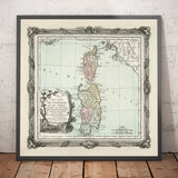 Alte Karte von Sardinien & Korsika von 1786 von Louis Charles Desnos - Sassari, Cagliari, Porto-Vecchio, Bastia, Oristano 