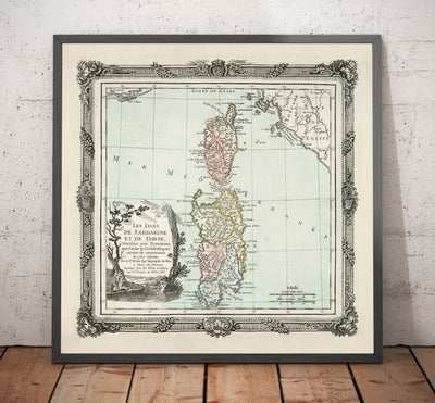 Alte Karte von Sardinien & Korsika von 1786 von Louis Charles Desnos - Sassari, Cagliari, Porto-Vecchio, Bastia, Oristano 
