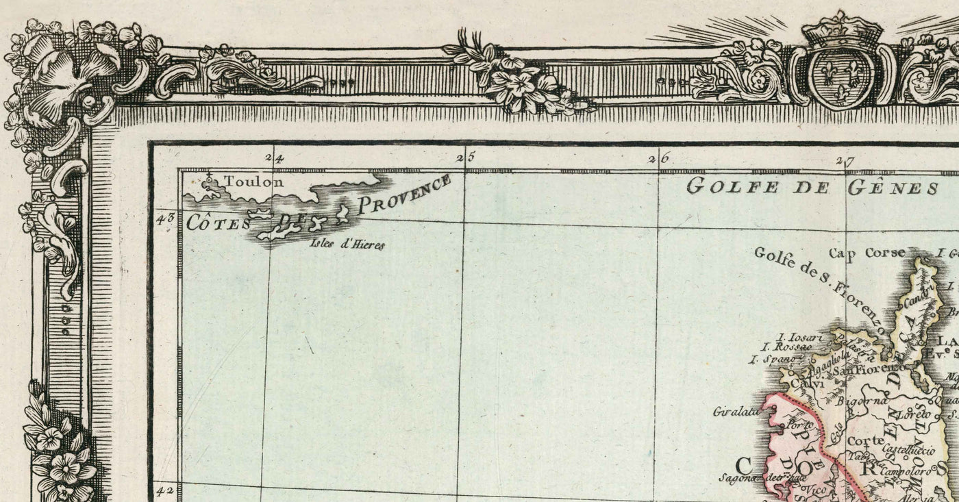Alte Karte von Sardinien & Korsika von 1786 von Louis Charles Desnos - Sassari, Cagliari, Porto-Vecchio, Bastia, Oristano 