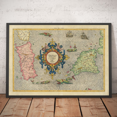 Old Map of Sardinia and Sicily in 1584 by Gerard Mercator - Italy, Cagliari, Catania, Palermo, Sassari