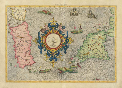 Old Map of Sardinia and Sicily in 1584 by Gerard Mercator - Italy, Cagliari, Catania, Palermo, Sassari
