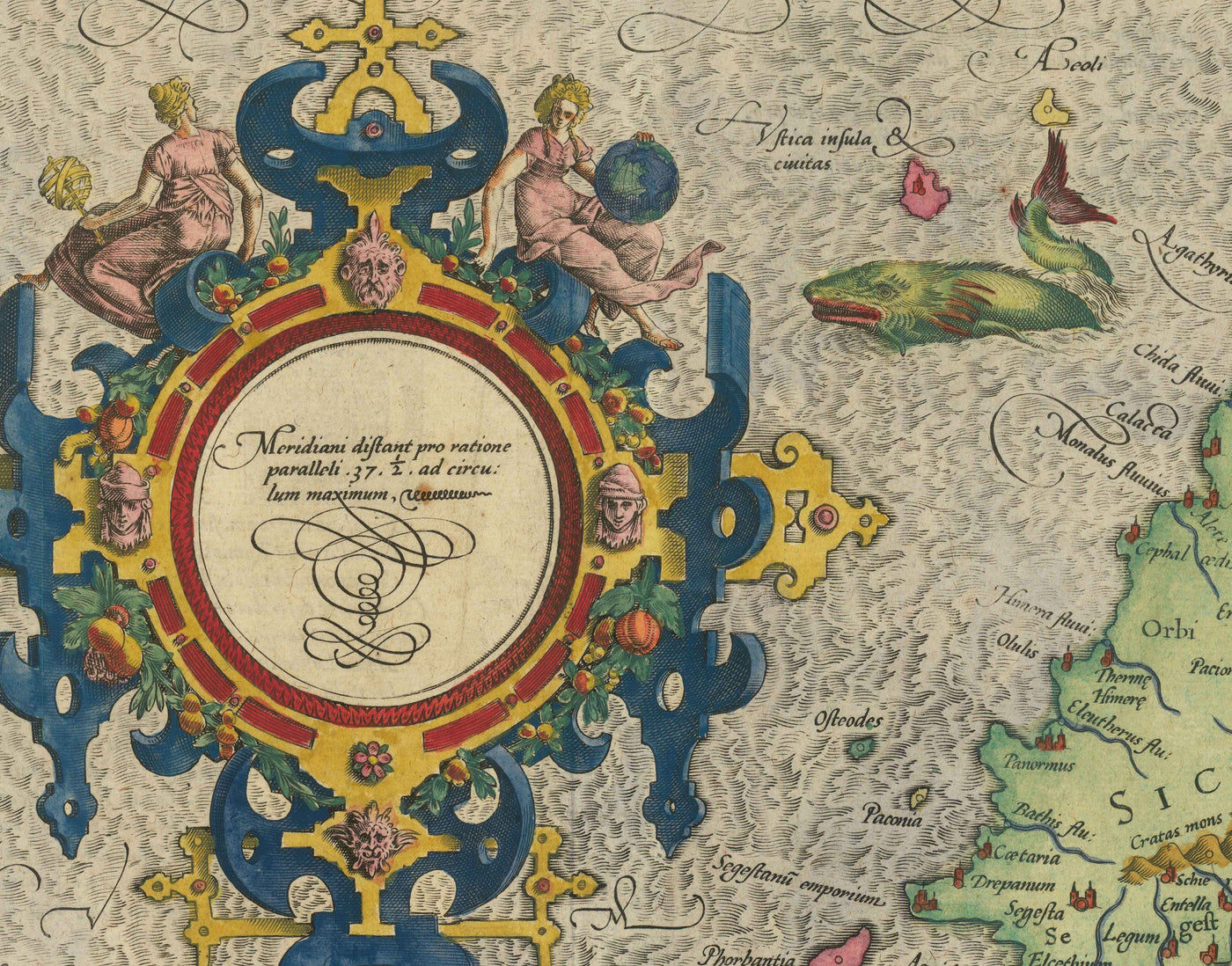Old Map of Sardinia and Sicily in 1584 by Gerard Mercator - Italy, Cagliari, Catania, Palermo, Sassari
