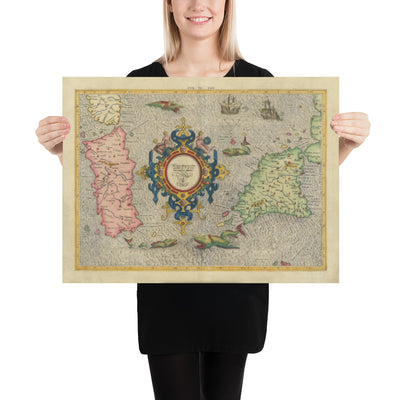 Old Map of Sardinia and Sicily in 1584 by Gerard Mercator - Italy, Cagliari, Catania, Palermo, Sassari
