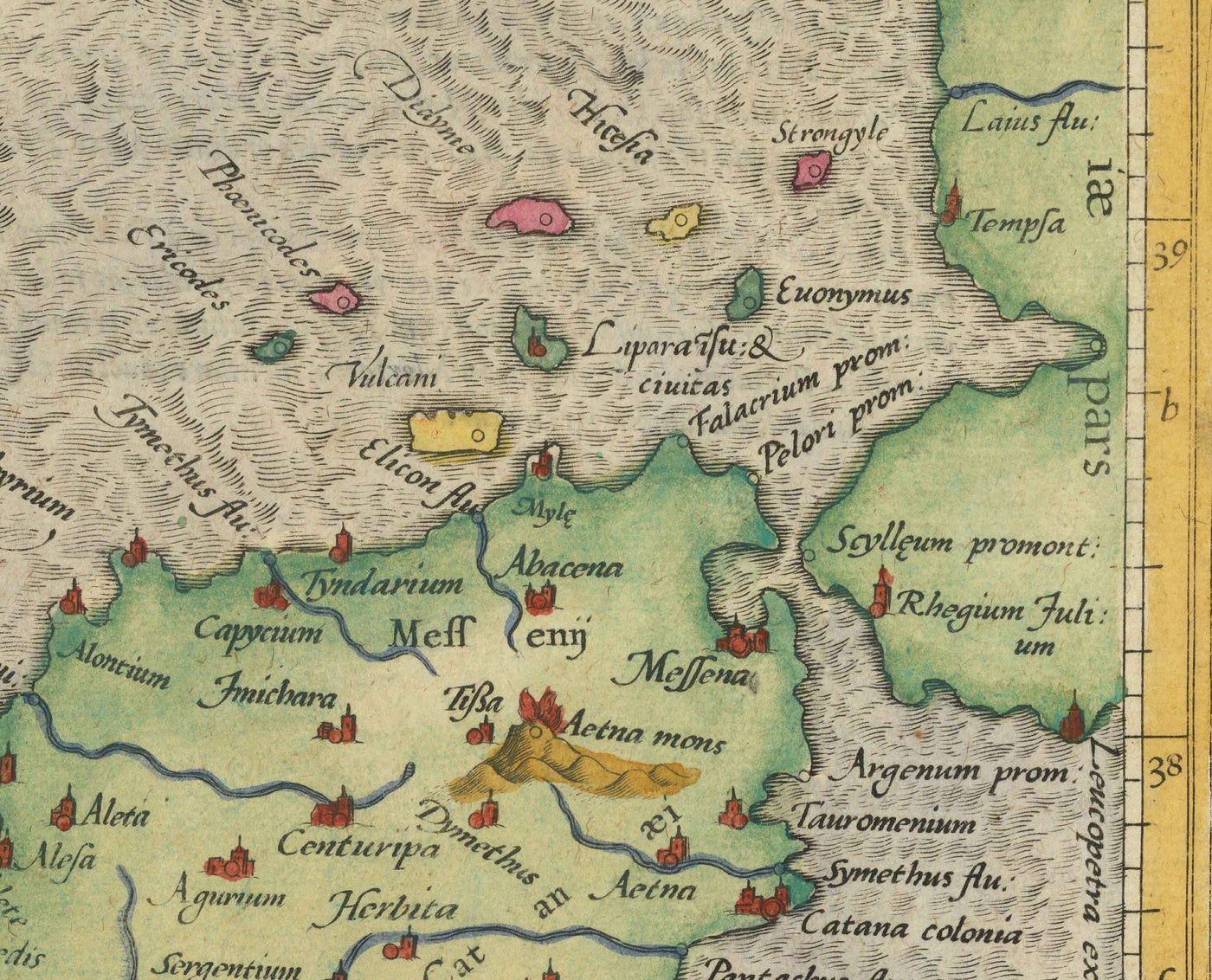 Old Map of Sardinia and Sicily in 1584 by Gerard Mercator - Italy, Cagliari, Catania, Palermo, Sassari