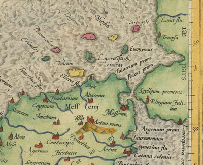 Old Map of Sardinia and Sicily in 1584 by Gerard Mercator - Italy, Cagliari, Catania, Palermo, Sassari