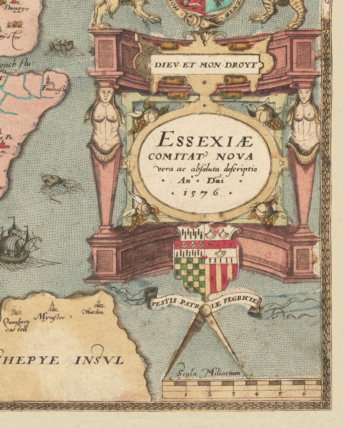 Old Map of Essex 1579 by Christopher Saxton - First Map of Essex -  Southend, Colchester, Chelmsford, Romford, Dagenham, Brentwood
