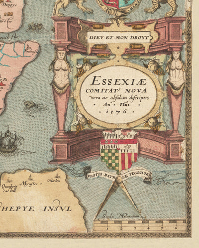 Old Map of Essex 1579 by Christopher Saxton - First Map of Essex -  Southend, Colchester, Chelmsford, Romford, Dagenham, Brentwood