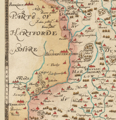 Old Map of Essex 1579 by Christopher Saxton - First Map of Essex -  Southend, Colchester, Chelmsford, Romford, Dagenham, Brentwood