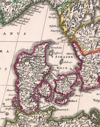 Mapa antiguo de Scandinavia, 1720 por Johann Baptist Homann - Nordic, Báltico, Dinamarca, Suecia, Finlandia, Rusia, Estonia, Letonia, Lituania