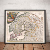 Ancienne carte de Scandinavie, 1720 de Johann Baptist Homann - Nordic, Baltique, Danemark, Suède, Finlande, Russie, Estonie, Lettonie, Lituanie