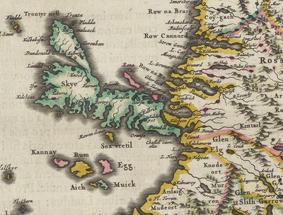 Antiguo mapa de Escocia, Islas Shetland y Orcadas en 1654 por Joan Blaeu del Theatrum Orbis Terrarum Sive Atlas Novus