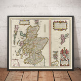 Antiguo mapa de Escocia, Islas Shetland y Orcadas en 1654 por Joan Blaeu del Theatrum Orbis Terrarum Sive Atlas Novus
