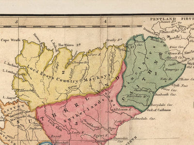 Mapa de clanes de Escocia - Raro mapa en color de las Tierras Altas de Escocia por WH Lizars, 1822