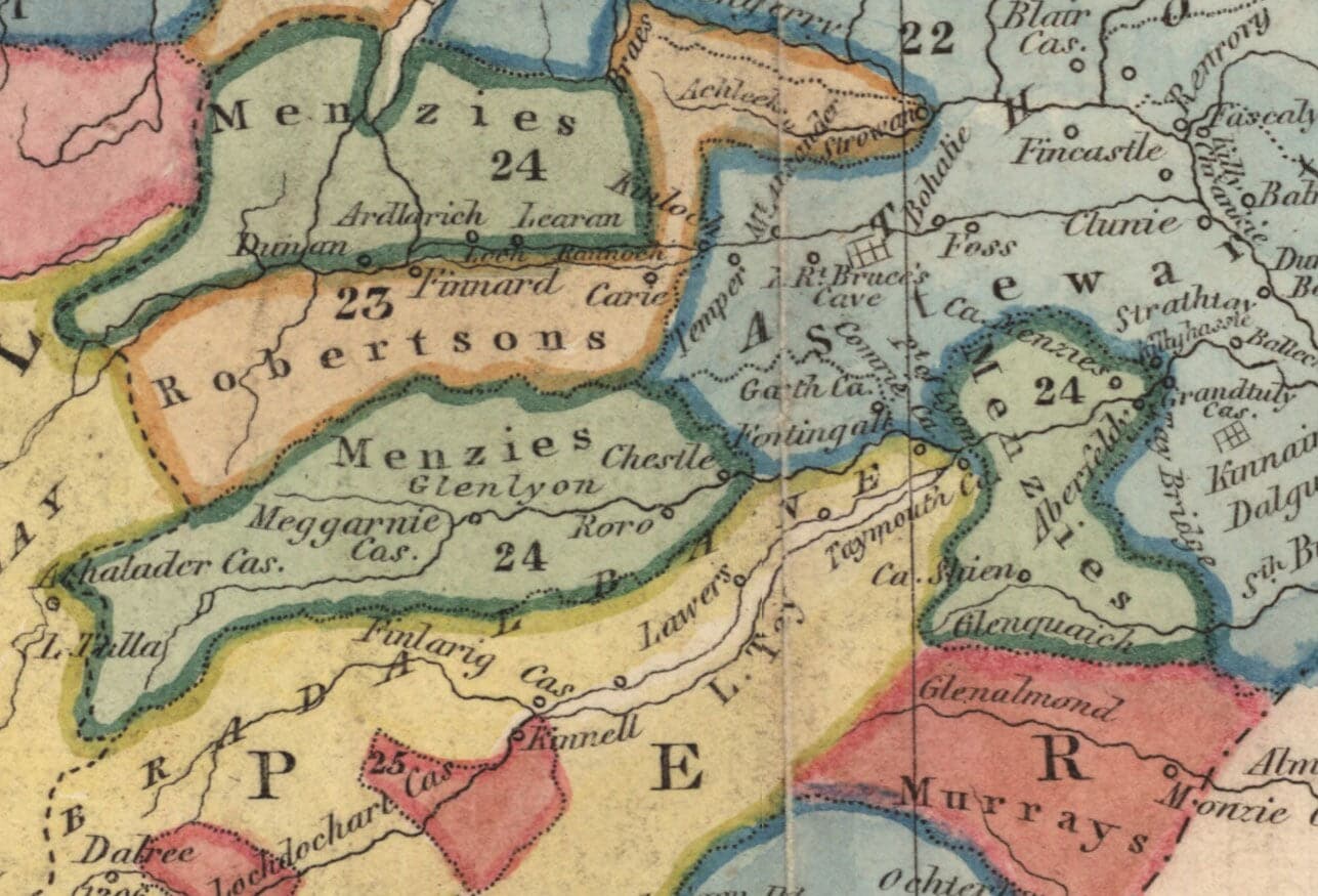 Mapa de clanes de Escocia - Raro mapa en color de las Tierras Altas de Escocia por WH Lizars, 1822