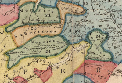 Mapa de clanes de Escocia - Raro mapa en color de las Tierras Altas de Escocia por WH Lizars, 1822