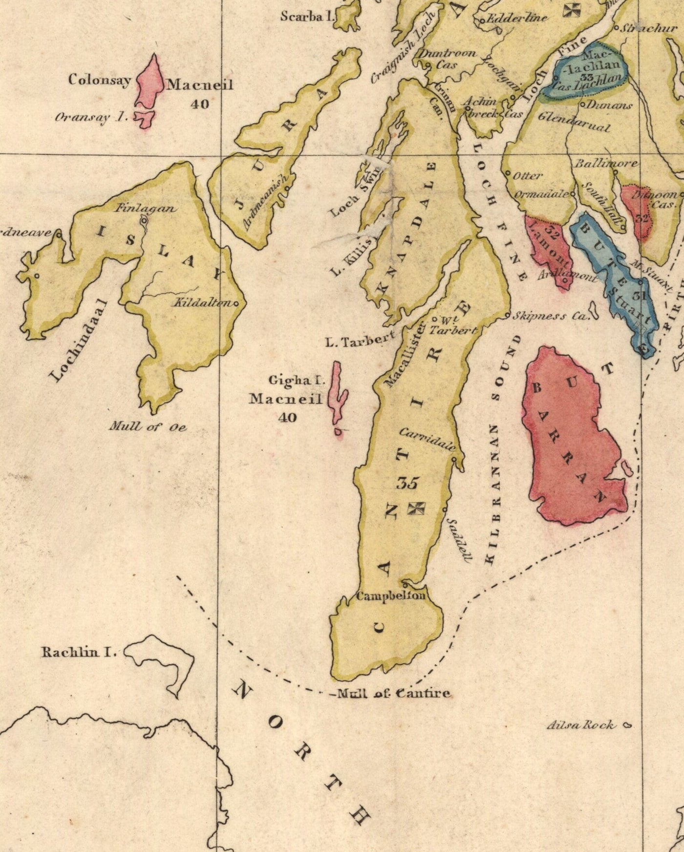 Mapa de clanes de Escocia - Raro mapa en color de las Tierras Altas de Escocia por WH Lizars, 1822