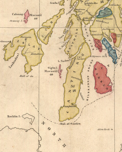 Mapa de clanes de Escocia - Raro mapa en color de las Tierras Altas de Escocia por WH Lizars, 1822