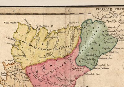 Mapa de clanes de Escocia - Raro mapa en color de las Tierras Altas de Escocia por WH Lizars, 1822