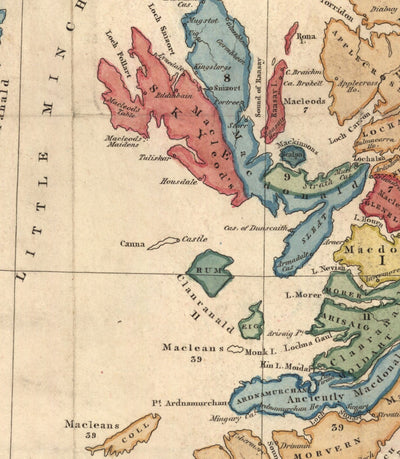 Mapa de clanes de Escocia - Raro mapa en color de las Tierras Altas de Escocia por WH Lizars, 1822