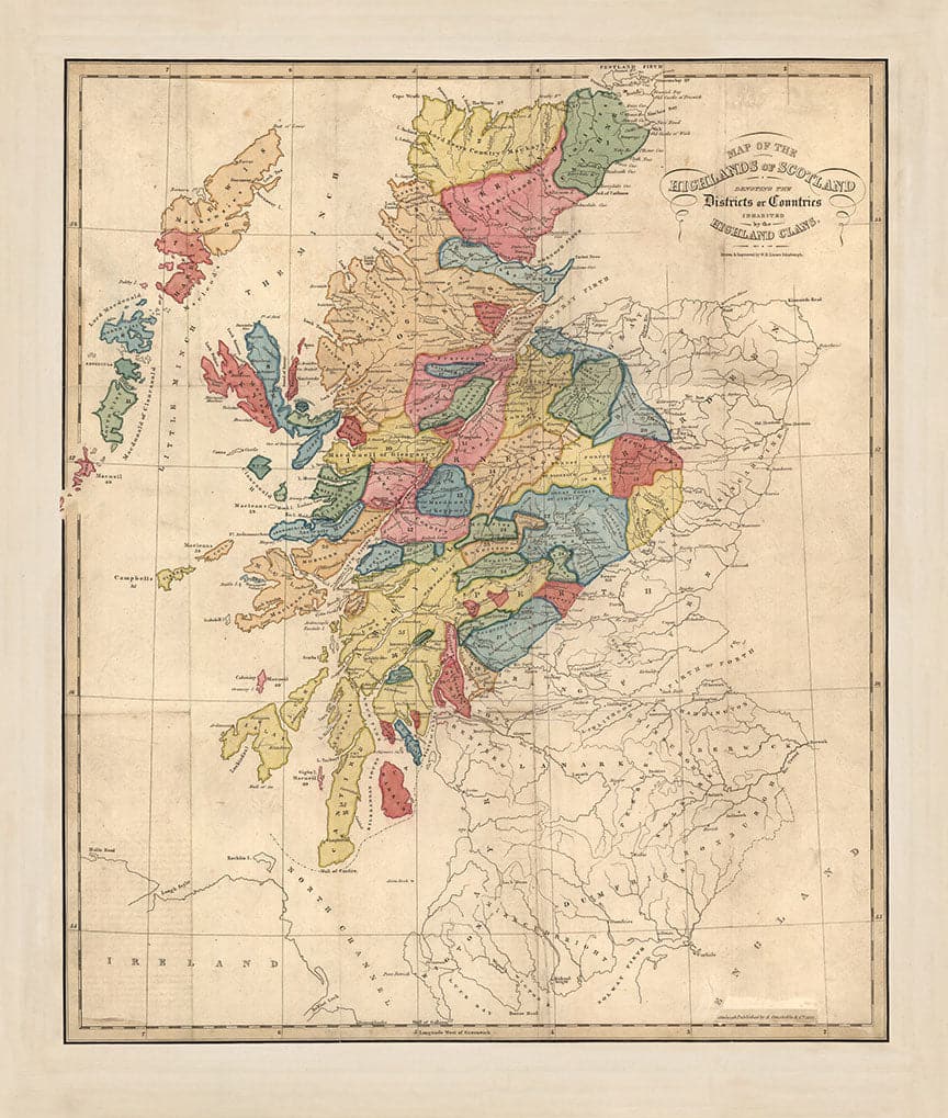 Scotland Clan Face Mask / Neck Gaiter / Snood with vintage map of the Highlands of Scotland by WH Lizars, 1822
