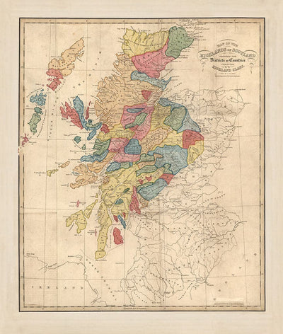 Scotland Clan Face Mask / Neck Gaiter / Snood with vintage map of the Highlands of Scotland by WH Lizars, 1822