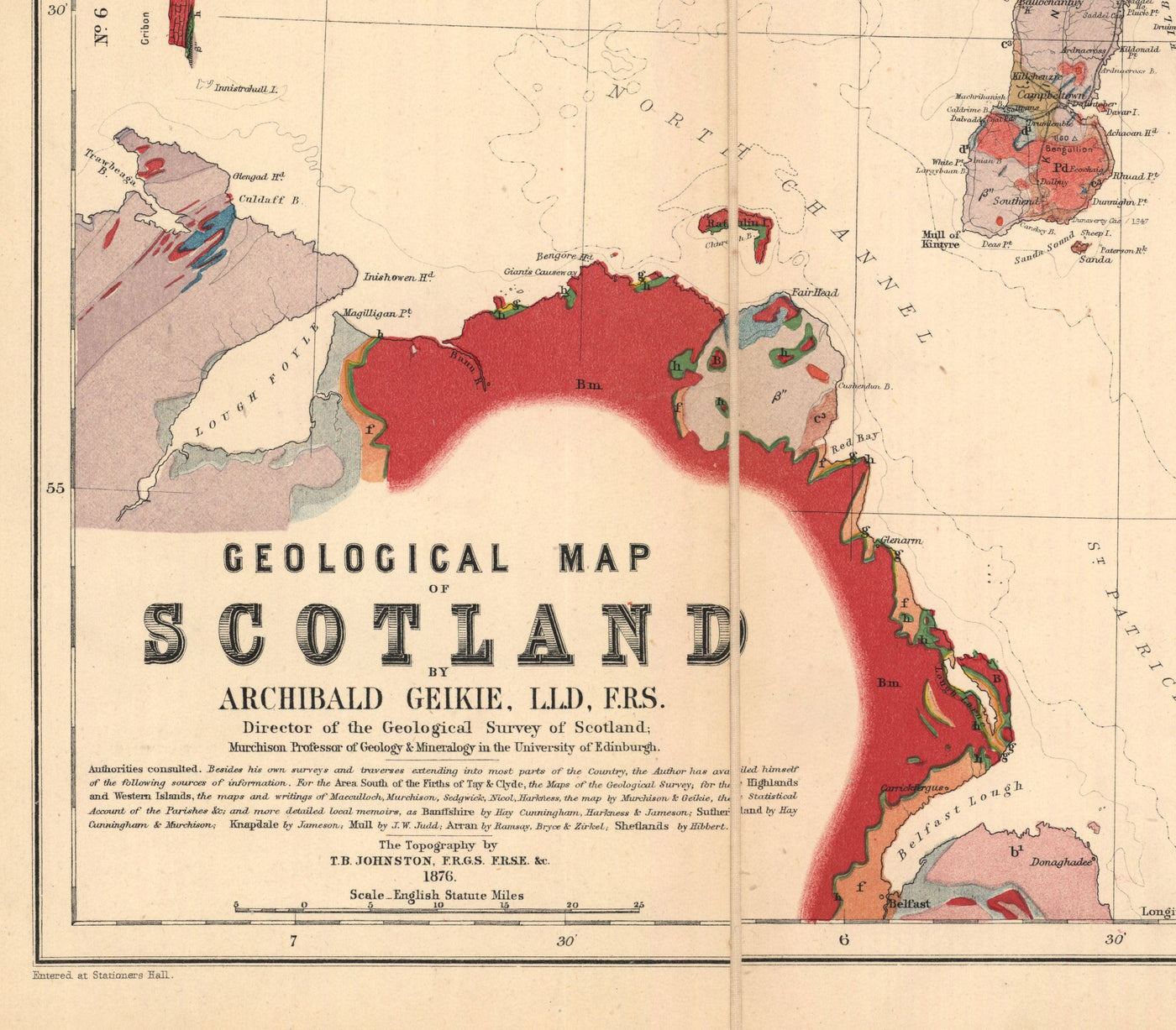 Scotland Geology Map - Old Map of Scotland by A. Geikie, 1876