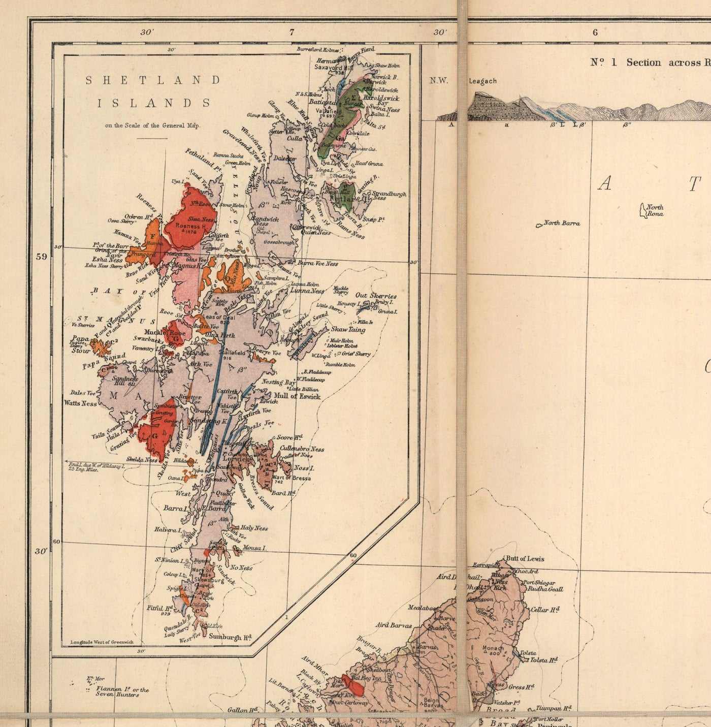 Scotland Geology Map - Old Map of Scotland by A. Geikie, 1876