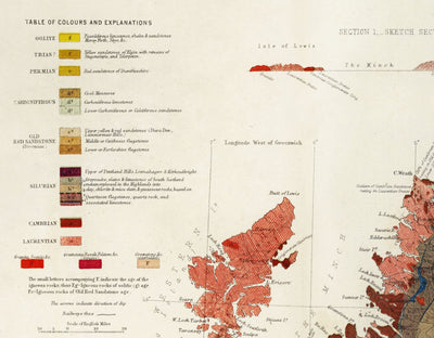 Old Map of Scotland Geology by Roderick I. Murchison 1862 - Skye, Shetland, Orkney, Highlands