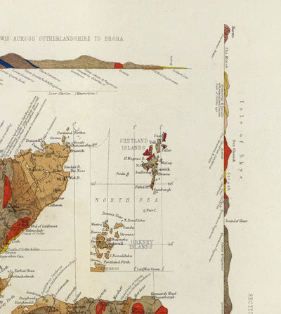 Old Map of Scotland Geology by Roderick I. Murchison 1862 - Skye, Shetland, Orkney, Highlands