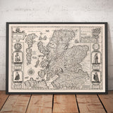 Old Monochrome Map of Scotland, 1611 by John Speed - Orkney, Shetland, Highlands, Outer Hebrides, Skye, Loch Ness