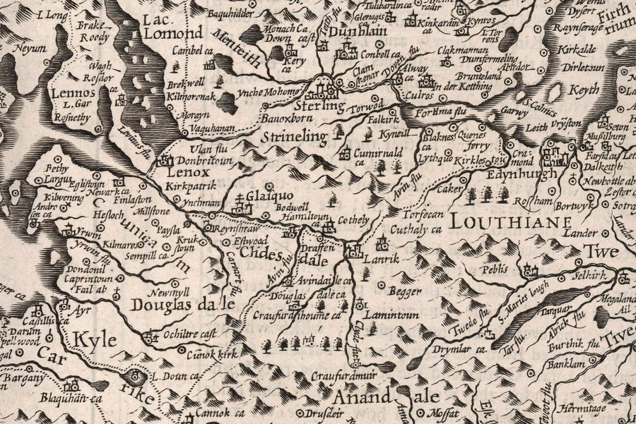 Vecchia mappa monocromatica della Scozia, 1611 di John Speed - Orcadi, Shetland, Highlands, Ebridi Esterne, Skye, Loch Ness 