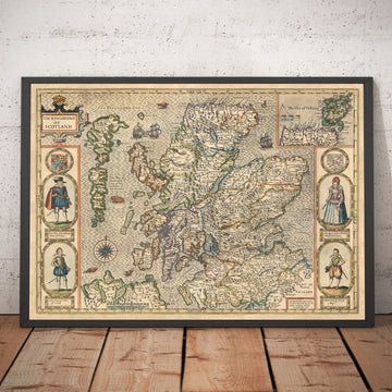 Alte Karte von Schottland im Jahr 1611 von John Speed - Orkney, Shetland, Highlands, Skye, Loch Ness 