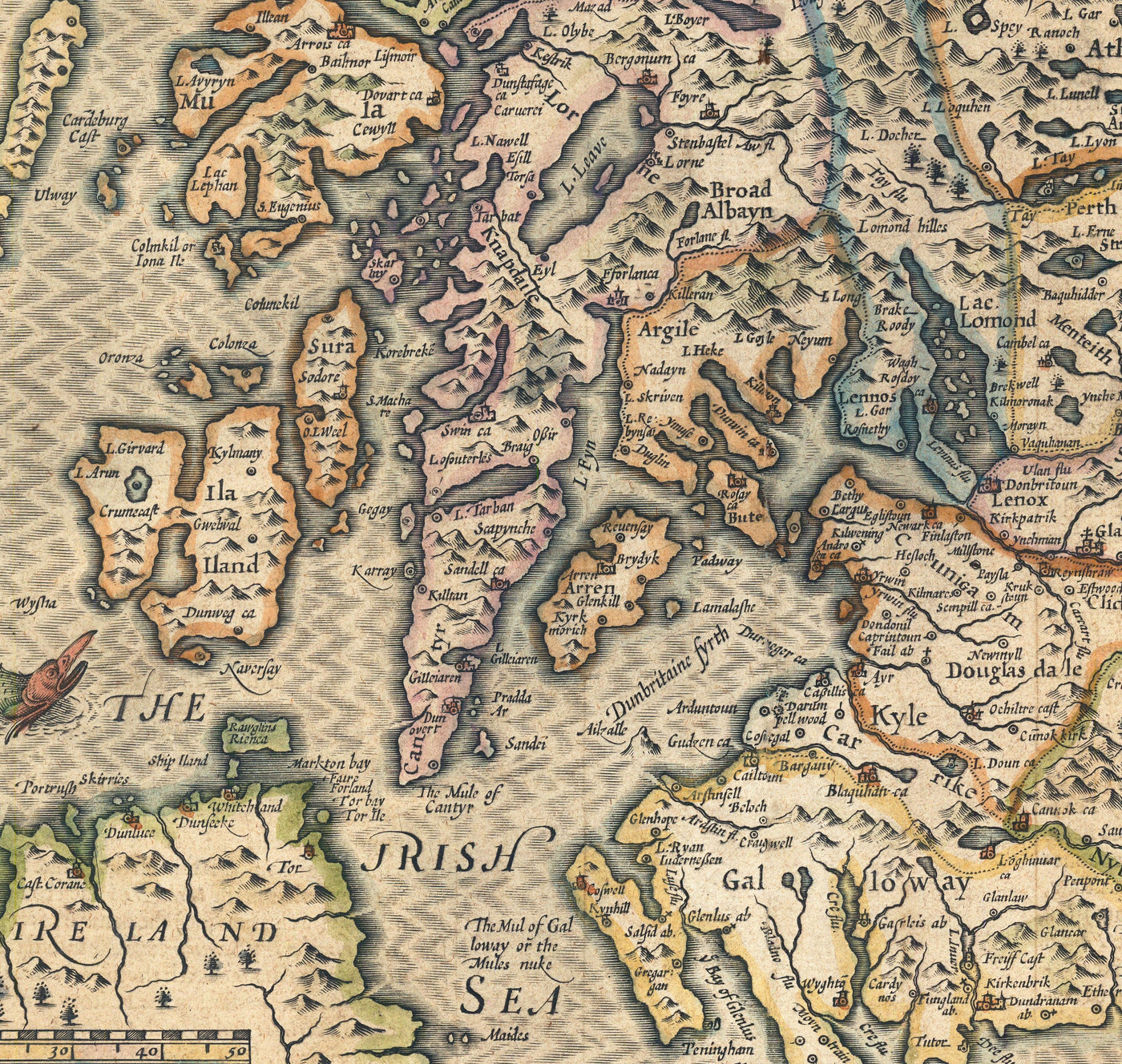 Viejo Mapa de Escocia en 1611 por John Speed ​​- Orkney, Shetland, Highlands, Skye, Loch Ness