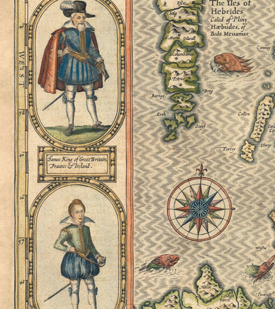 Viejo Mapa de Escocia en 1611 por John Speed ​​- Orkney, Shetland, Highlands, Skye, Loch Ness