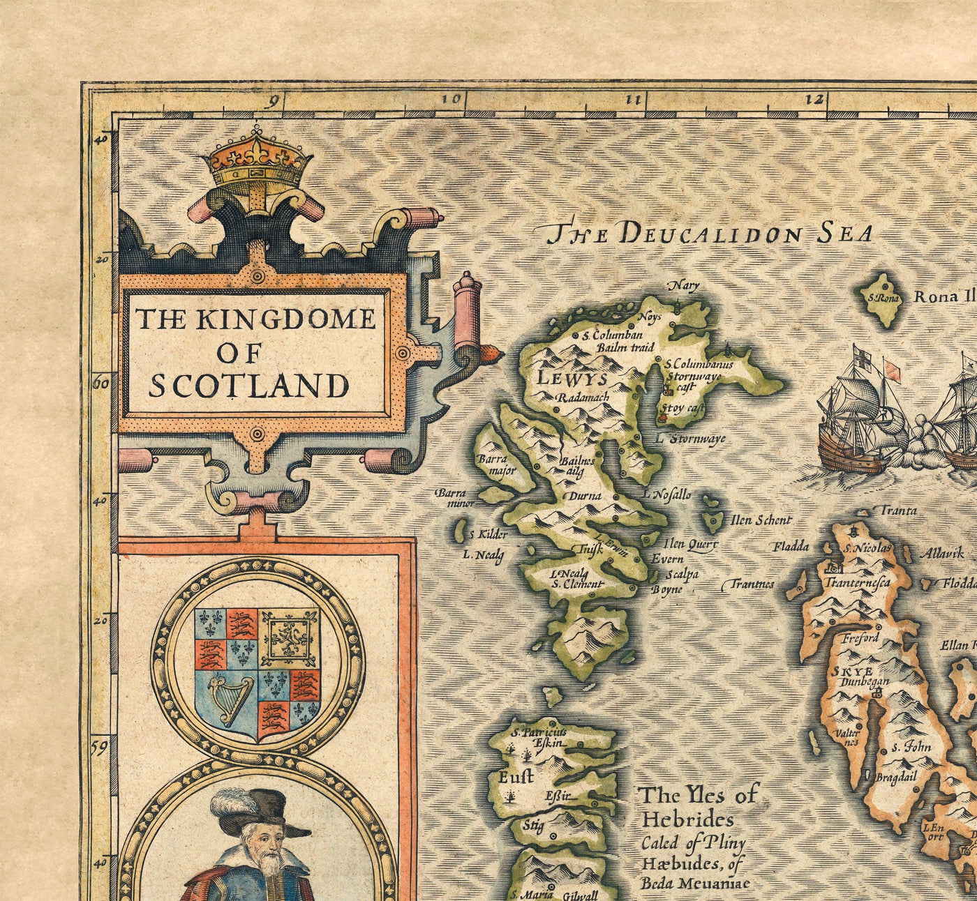 Viejo Mapa de Escocia en 1611 por John Speed ​​- Orkney, Shetland, Highlands, Skye, Loch Ness