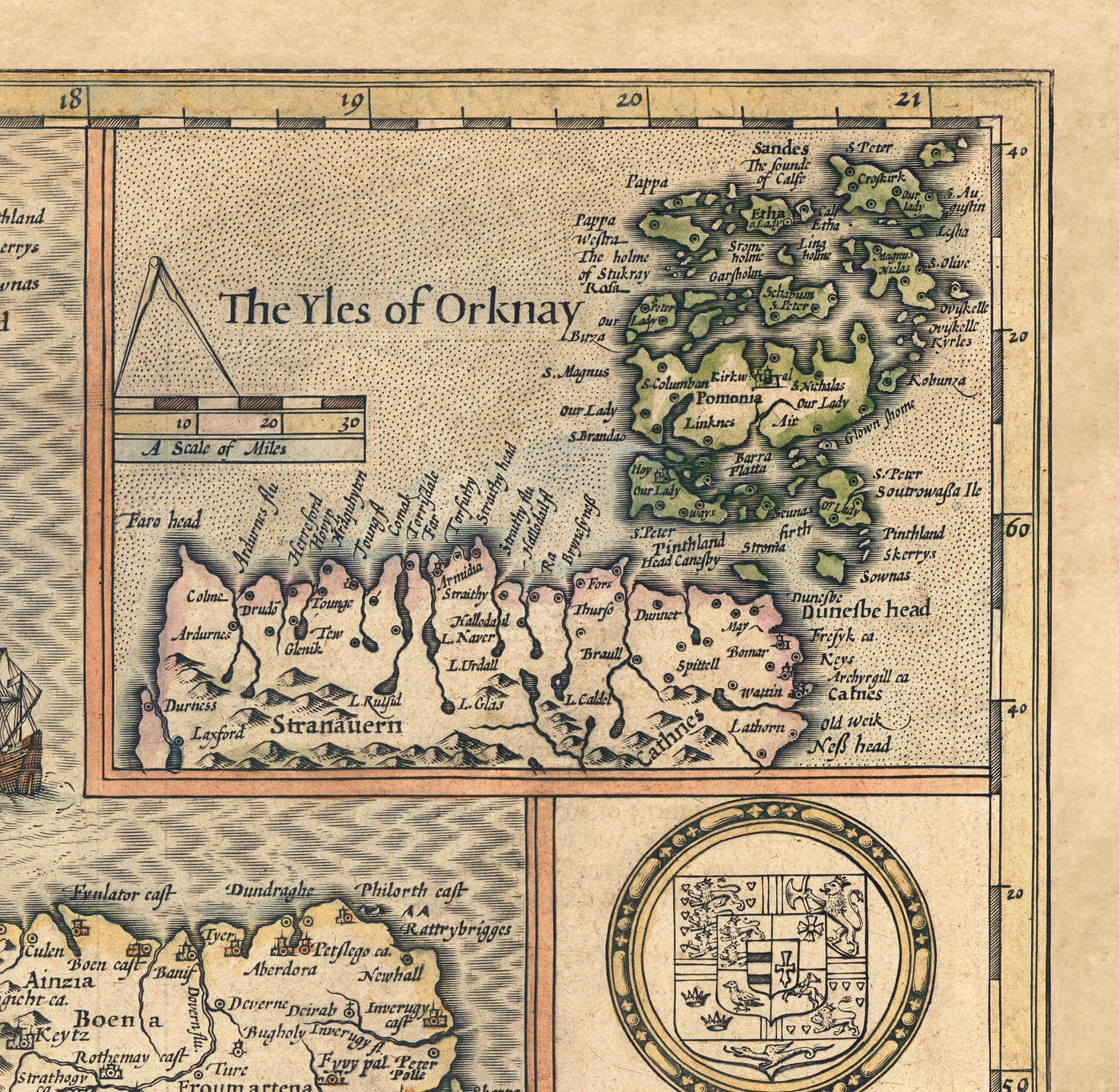 Viejo Mapa de Escocia en 1611 por John Speed ​​- Orkney, Shetland, Highlands, Skye, Loch Ness