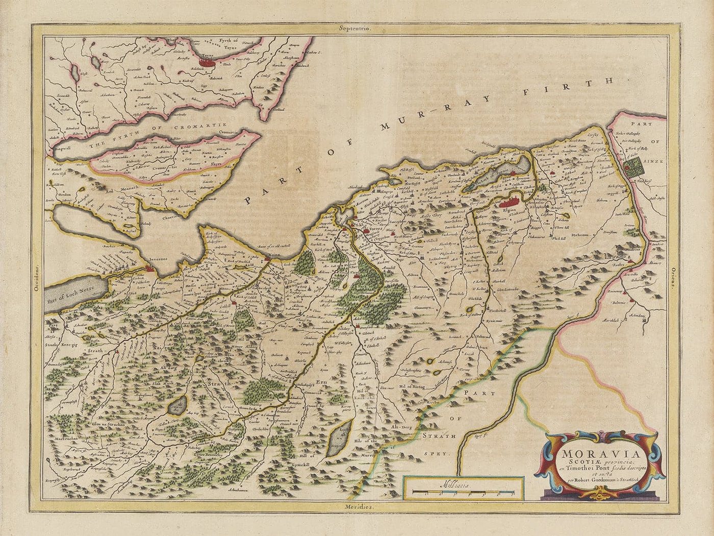 Map of Inverness, Highlands and Moray in 1654, a rare colour old map by Joan Blaeu and Timothy Pont