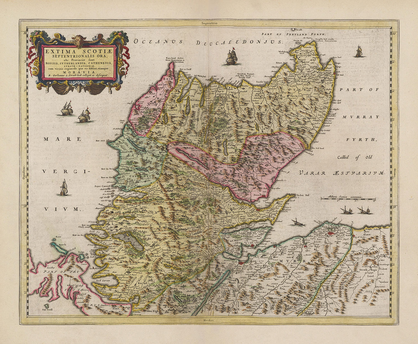 Old Map of the Scottish Highlands, 1665 by Blaeu - Caithness, Sutherland, Ross, Nairn, Inverness, Moray