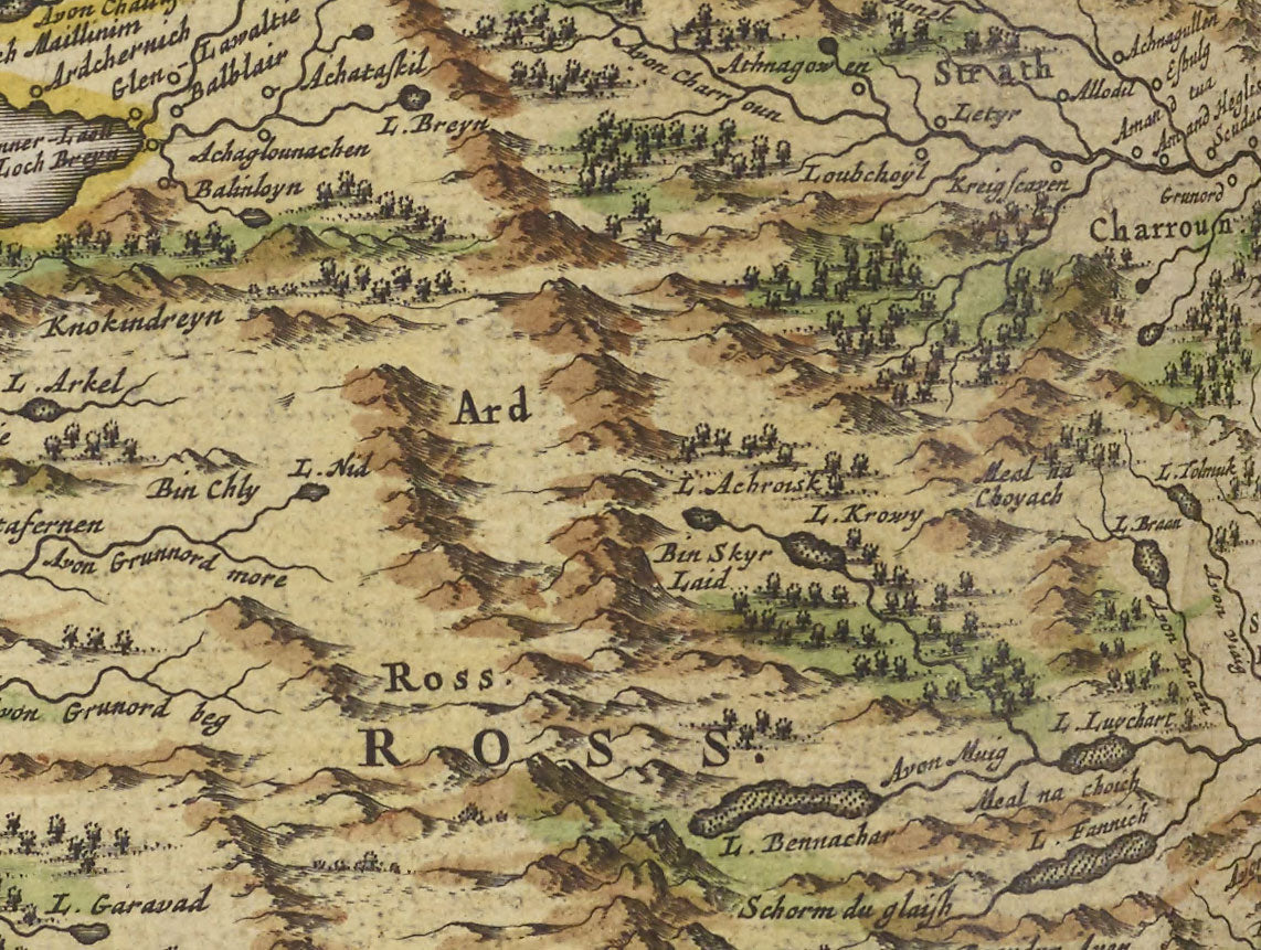 Old Map of the Scottish Highlands, 1665 by Blaeu - Caithness, Sutherland, Ross, Nairn, Inverness, Moray