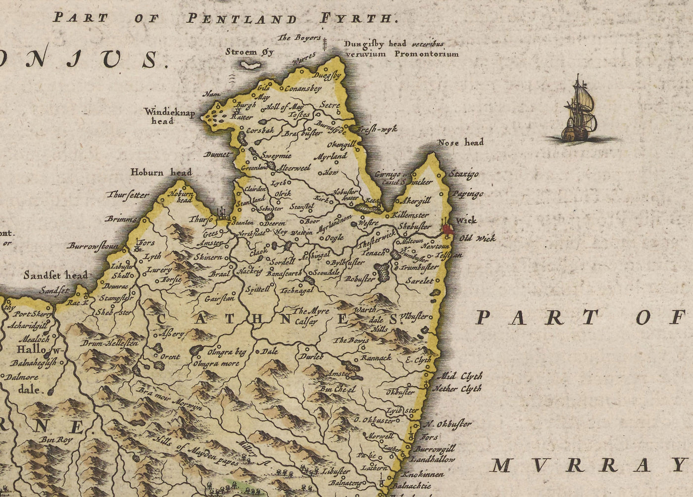 Old Map of the Scottish Highlands, 1665 by Blaeu - Caithness, Sutherland, Ross, Nairn, Inverness, Moray