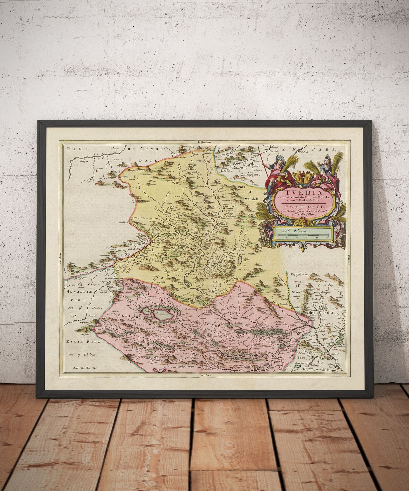 Old Map of Selkirkshire in 1665 by Joan Blaeu - Selkirk, Lindean, Darnick, River Tweed, Peebles