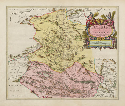 Old Map of Selkirkshire in 1665 by Joan Blaeu - Selkirk, Lindean, Darnick, River Tweed, Peebles