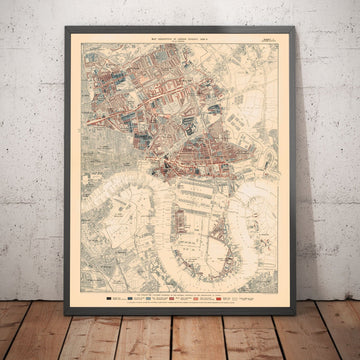 Carte de la pauvreté de Londres 1898-9, district Est, par Charles Booth - Isle of Dogs, Surrey Quays, West India, Canary Wharf - E3, E14, SE16, SE8, SE10