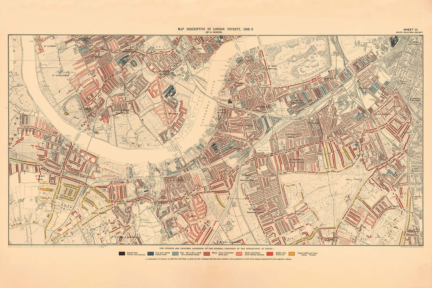 Mapa de Pobreza Personalizado de Londres por Charles Booth, 1898-9 