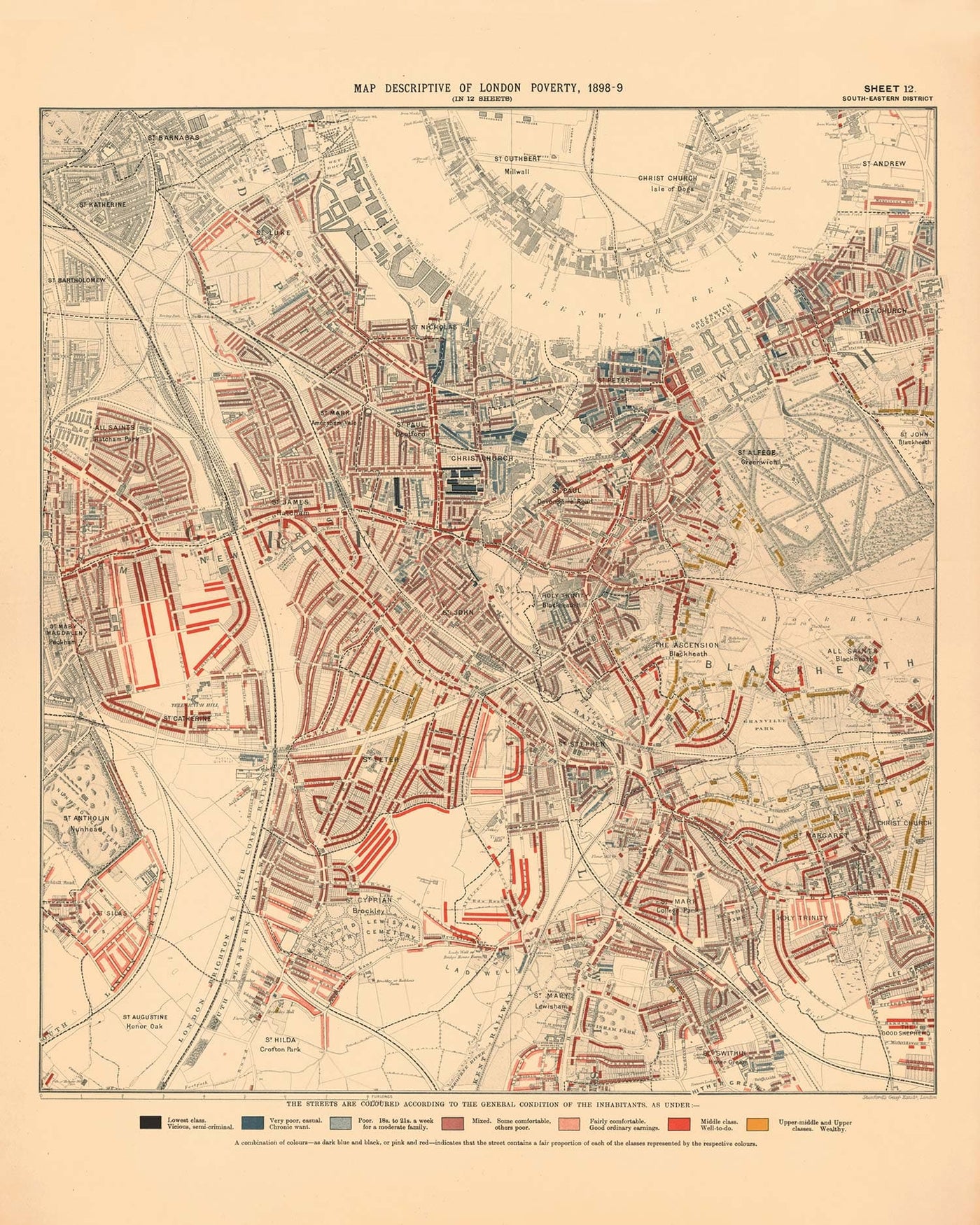 Mapa de Pobreza Personalizado de Londres por Charles Booth, 1898-9 