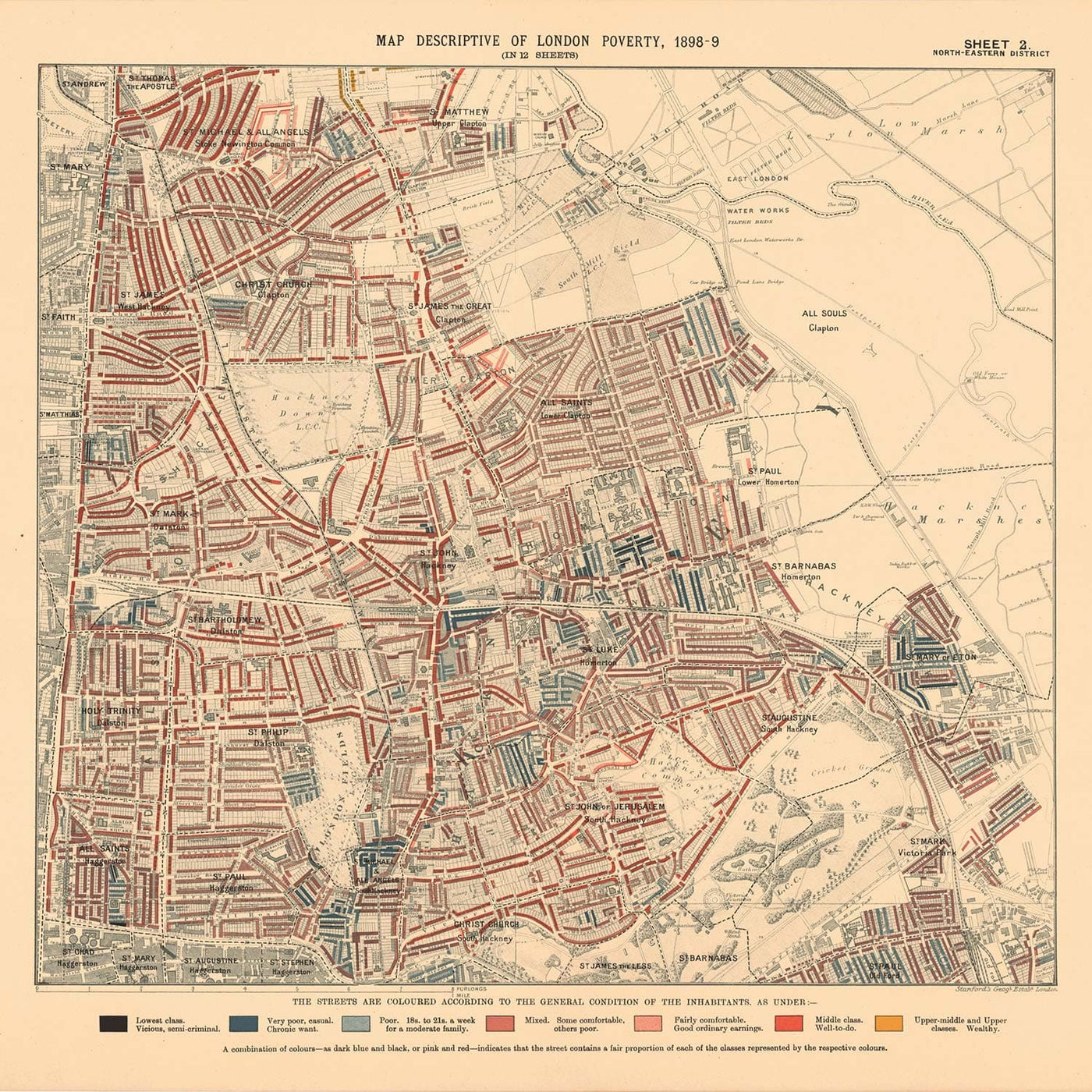 Mapa de Pobreza Personalizado de Londres por Charles Booth, 1898-9 
