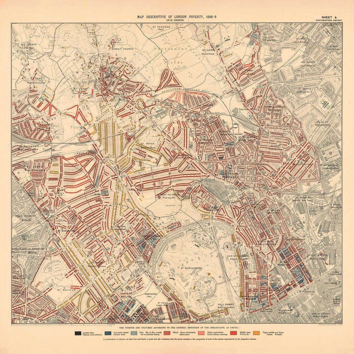 Mapa de Pobreza Personalizado de Londres por Charles Booth, 1898-9 